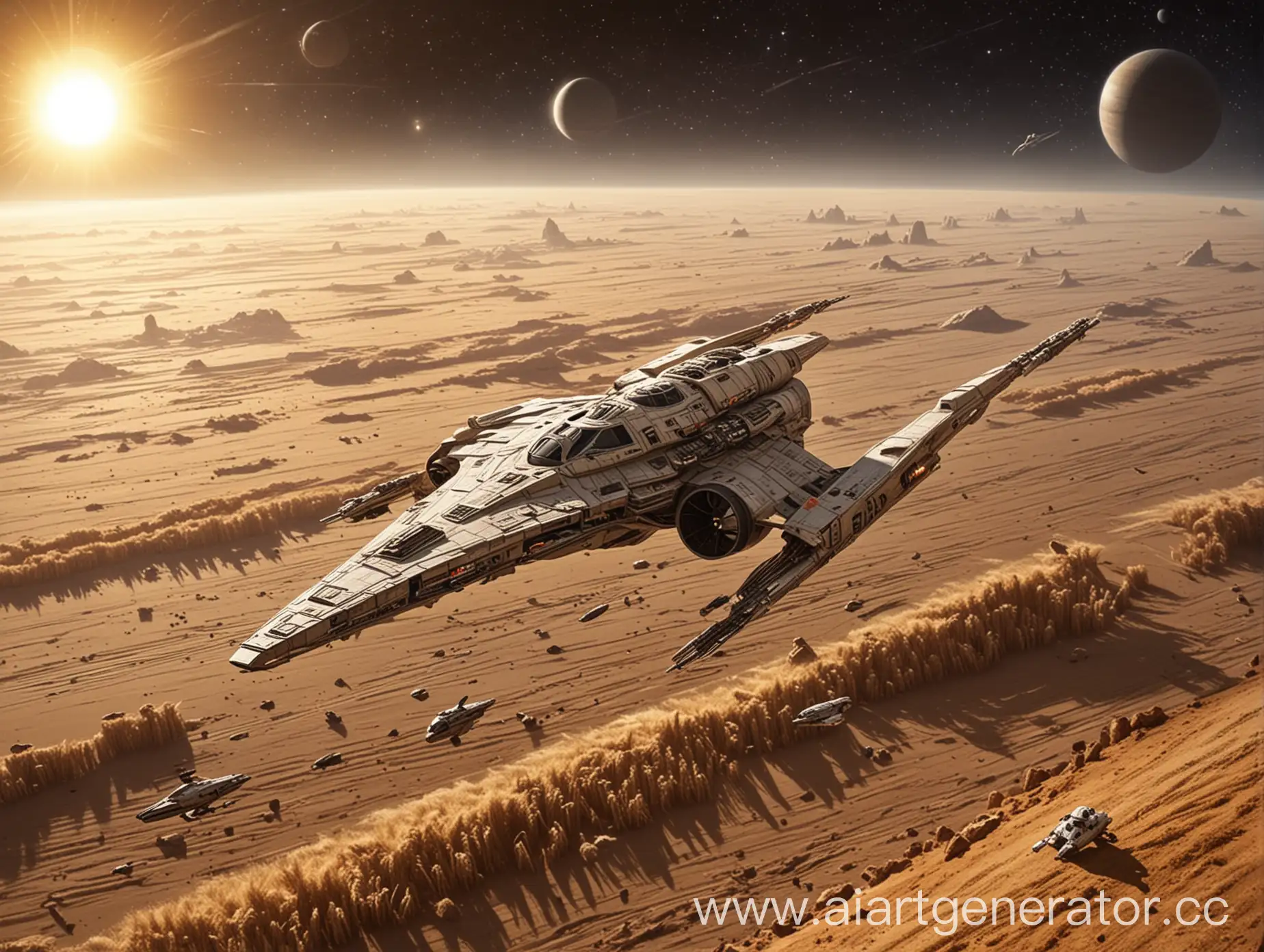 Star-Wars-Spaceships-Orbiting-a-Grain-Field-Planet