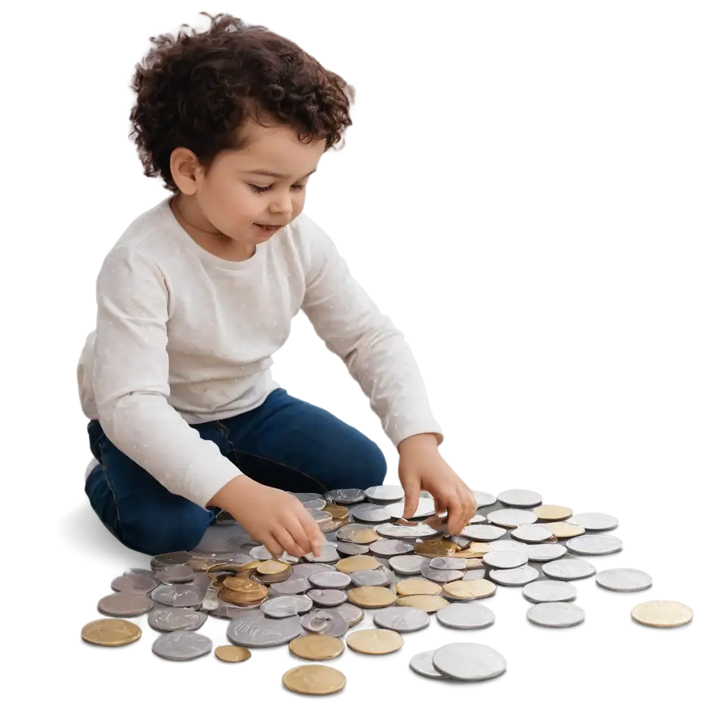 Delightful-PNG-Image-of-a-Small-Child-Playing-with-3D-Coins-for-Enhanced-Visual-Appeal