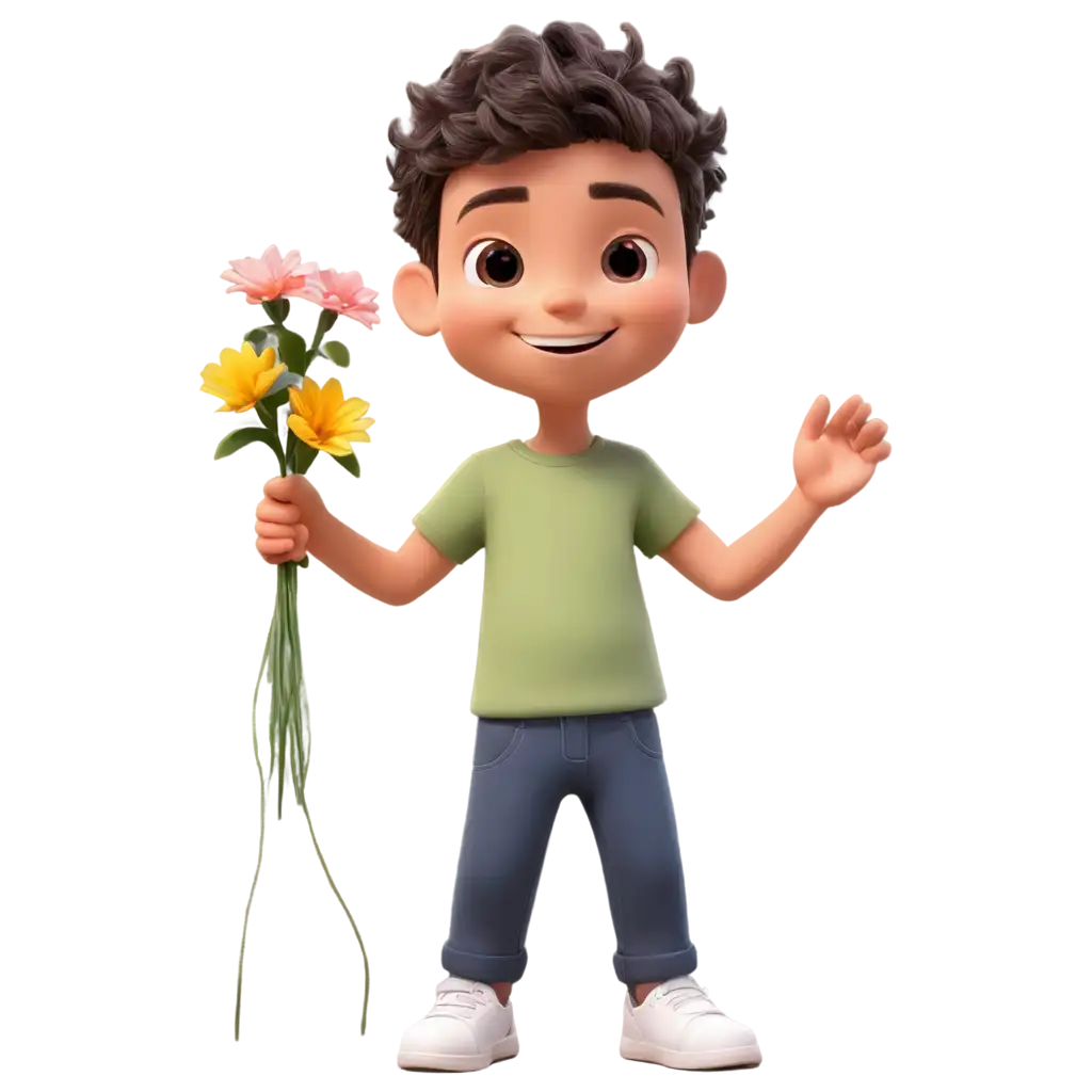 Cute-Cartoon-Boy-Smiling-and-Playing-with-Flowers-HighQuality-PNG-Image-for-Versatile-Use