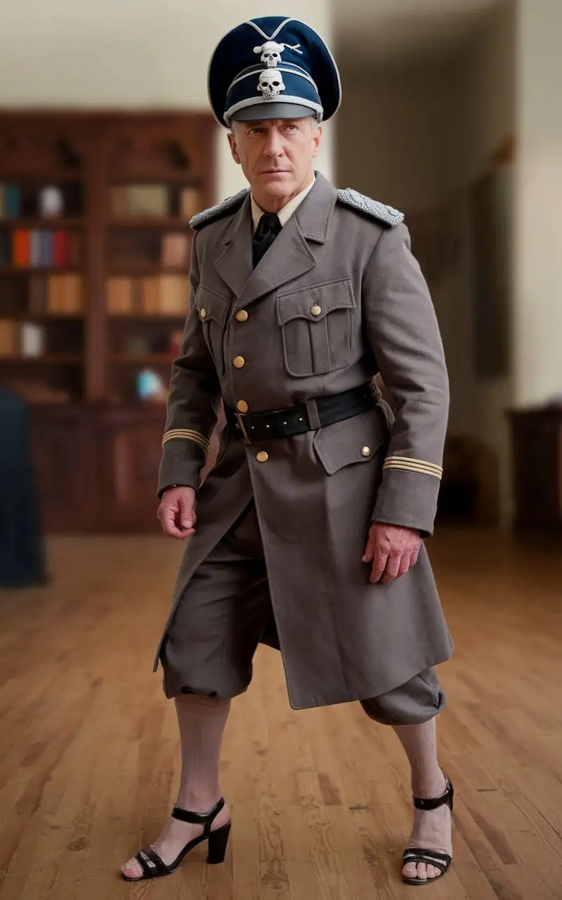 Mature-Individual-in-Nazi-Uniform-with-HighCrowned-Cap-and-High-Heeled-Sandals