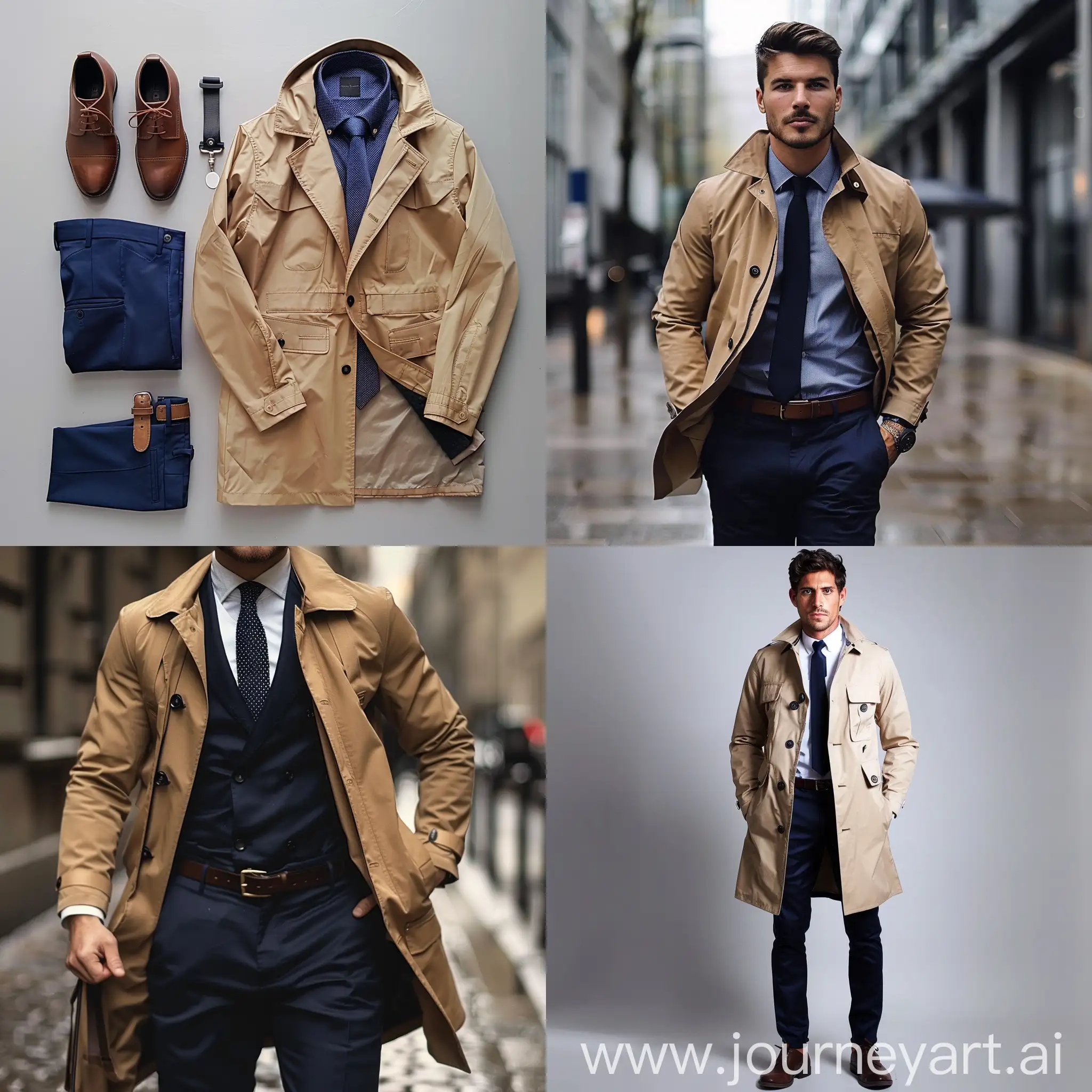 Mens-Fashion-Look-with-Dark-Blue-Pants-Dark-Shirt-and-Sandy-Raincoat