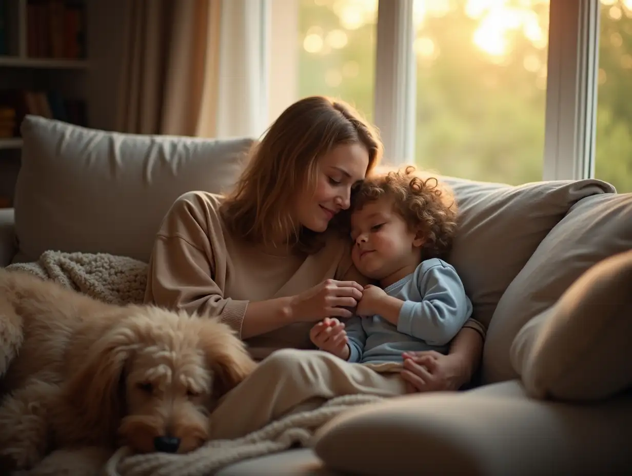 Older-Child-Cuddling-with-Parent-on-SofaAI-Image-Prompt-Expansion-with-Cozy-Blanket-and-Sleeping-Dog