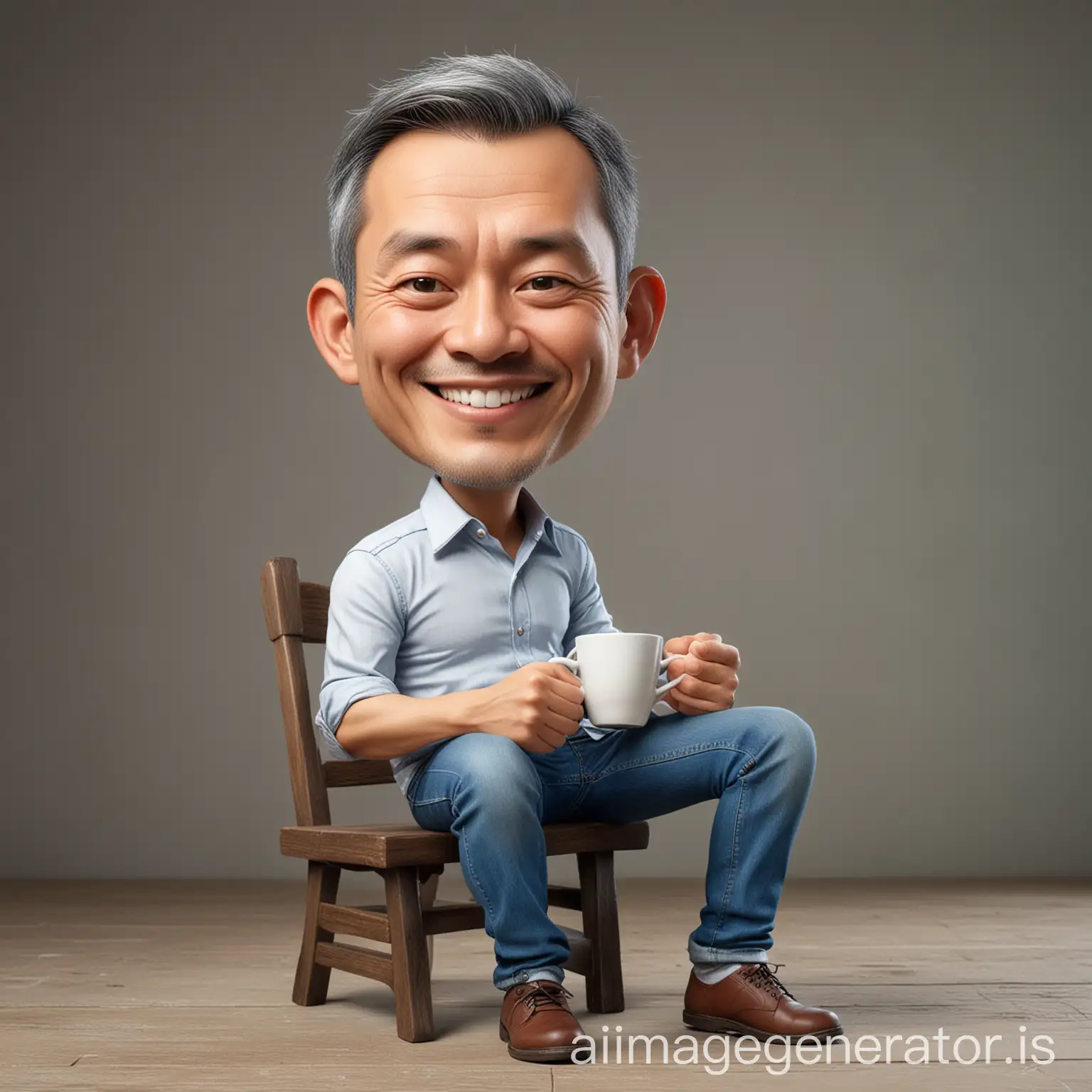 Caricature-of-a-40YearOld-Chinese-Man-Enjoying-Coffee-in-a-Factory-Setting