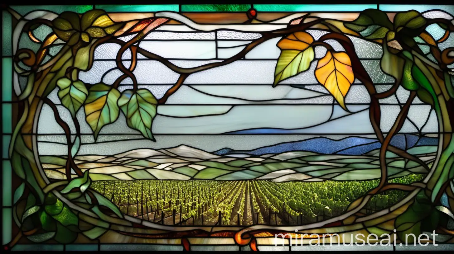 Vine Leaf Tiffany Window on Provenance Field Background