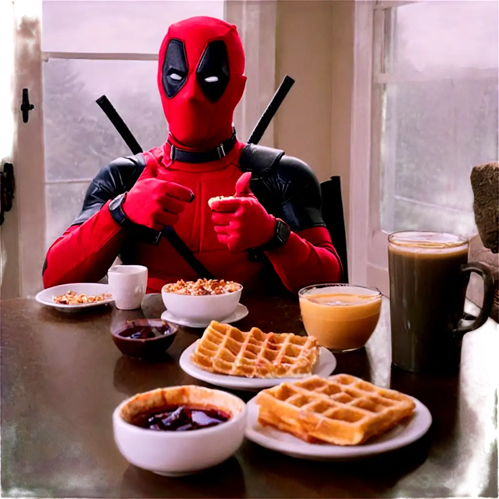 Deadpool-Eating-Waffles-at-His-House-PNG-HighQuality-Image-for-Unique-Content