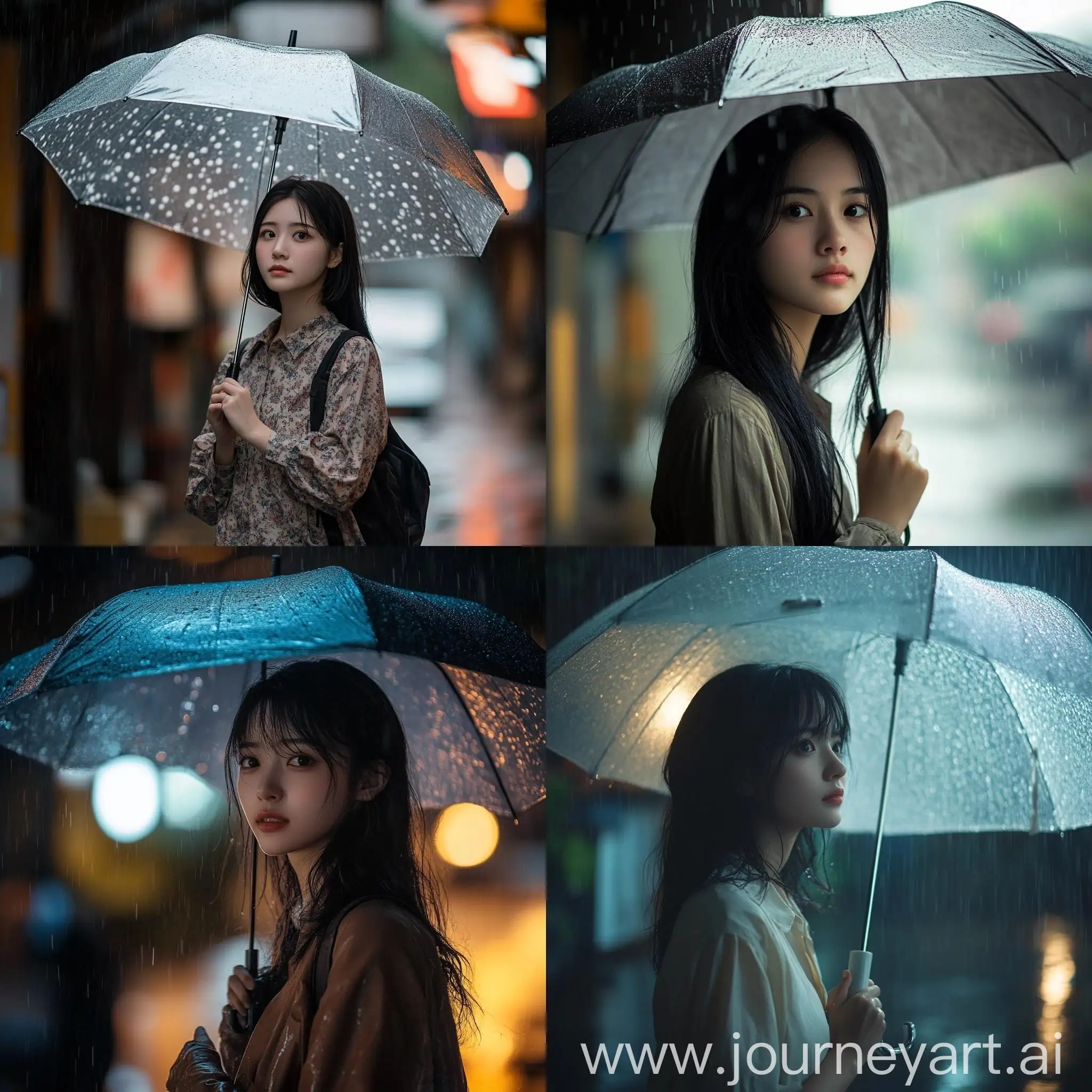 Asian-Woman-with-Umbrella-in-Rainy-Weather