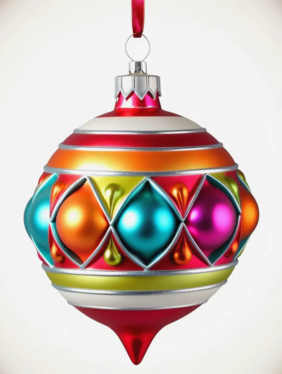 Vibrant Retro Christmas Ornament on White Background