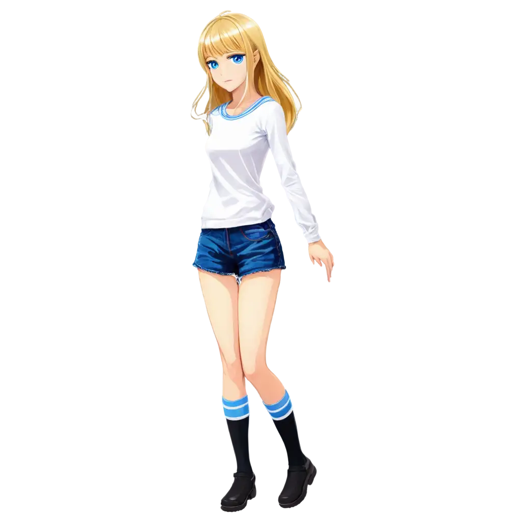 Anime-Teen-Girl-PNG-Image-with-Blond-Hair-and-Blue-Eyes-in-White-Shirt-and-Shorts