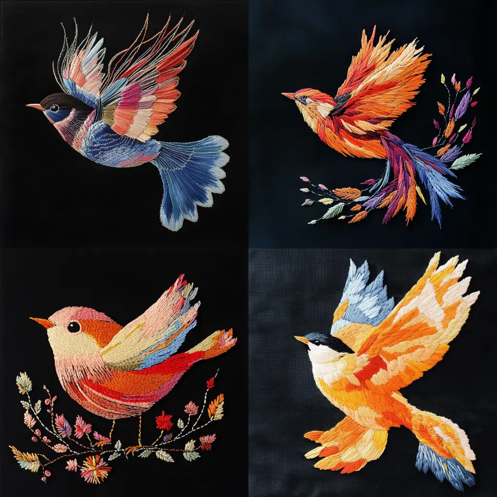 Intricate-Black-Embroidery-of-Bird-Forms-with-Silks-Pleats-and-Picot-Details