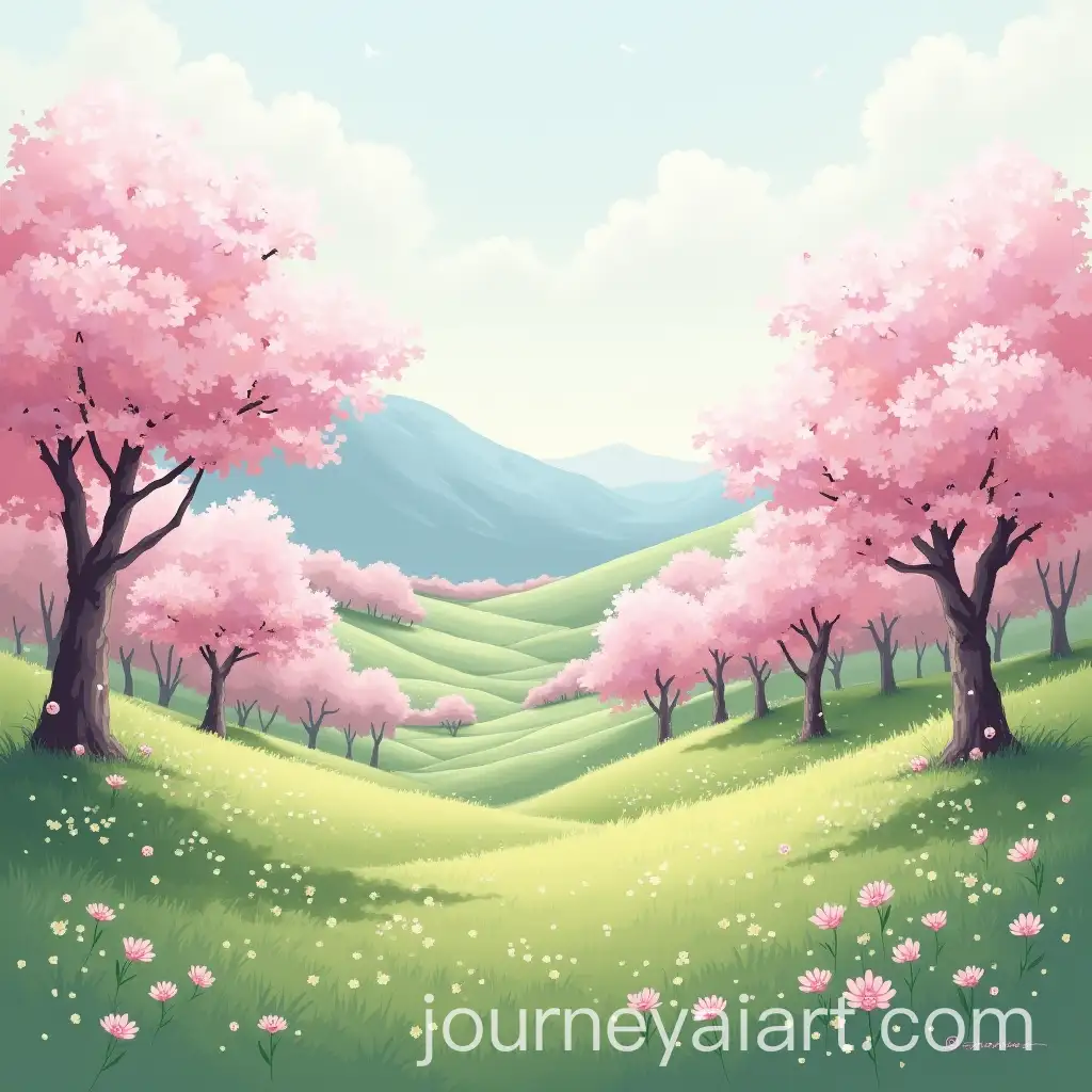Idyllic-Valley-Landscape-with-Cherry-Blossoms-in-Soft-Pastel-Colors