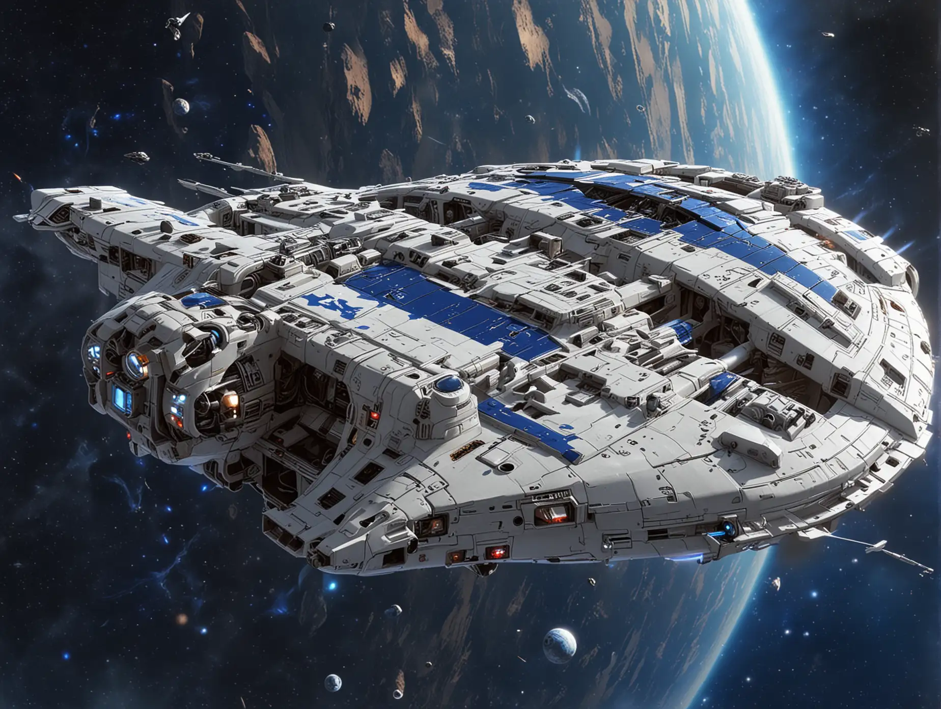 mothership from Homeworld II, white with blue markings