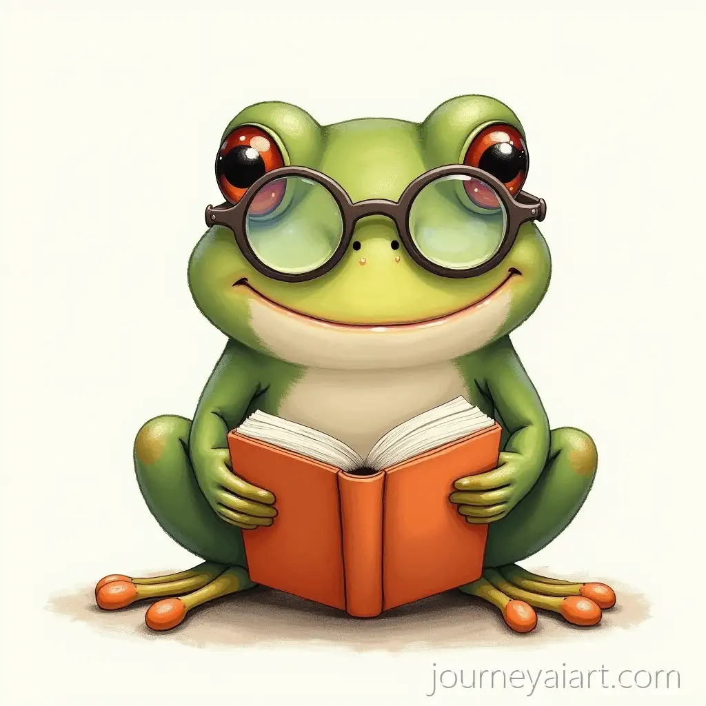 Childlike-Frog-with-RoundFrog-reading-a-book-Glasses-Reading-a-Book