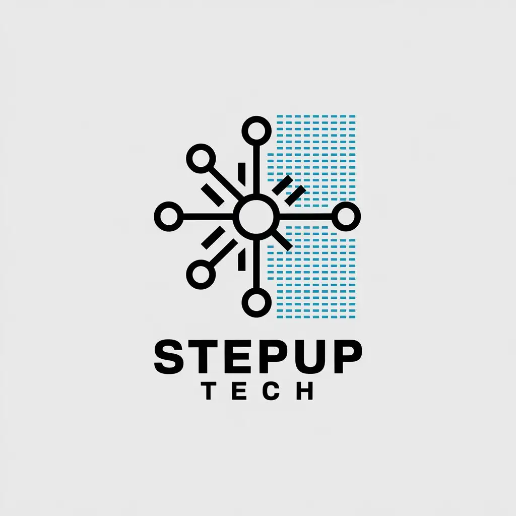 LOGO Design For STEPUP TECH Network Node and Digital Matrix Pattern Symbolizing AI and Technology