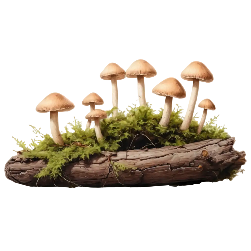 Realistic-PNG-Illustration-of-Shiitake-Mushroom-Cluster-Growing-on-a-Log-in-a-Forest