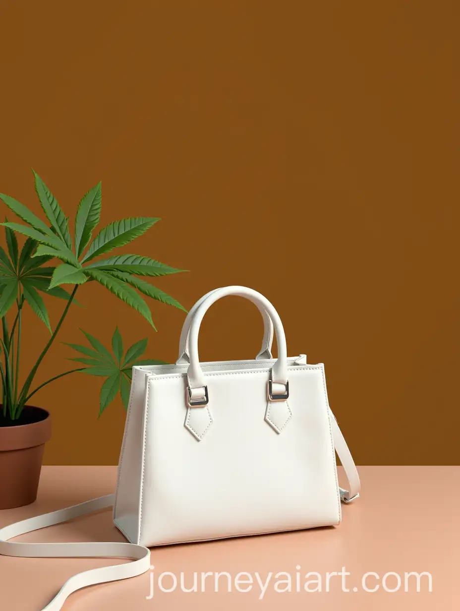 White-Womens-Bag-with-Fern-Leaves-on-Brown-Background