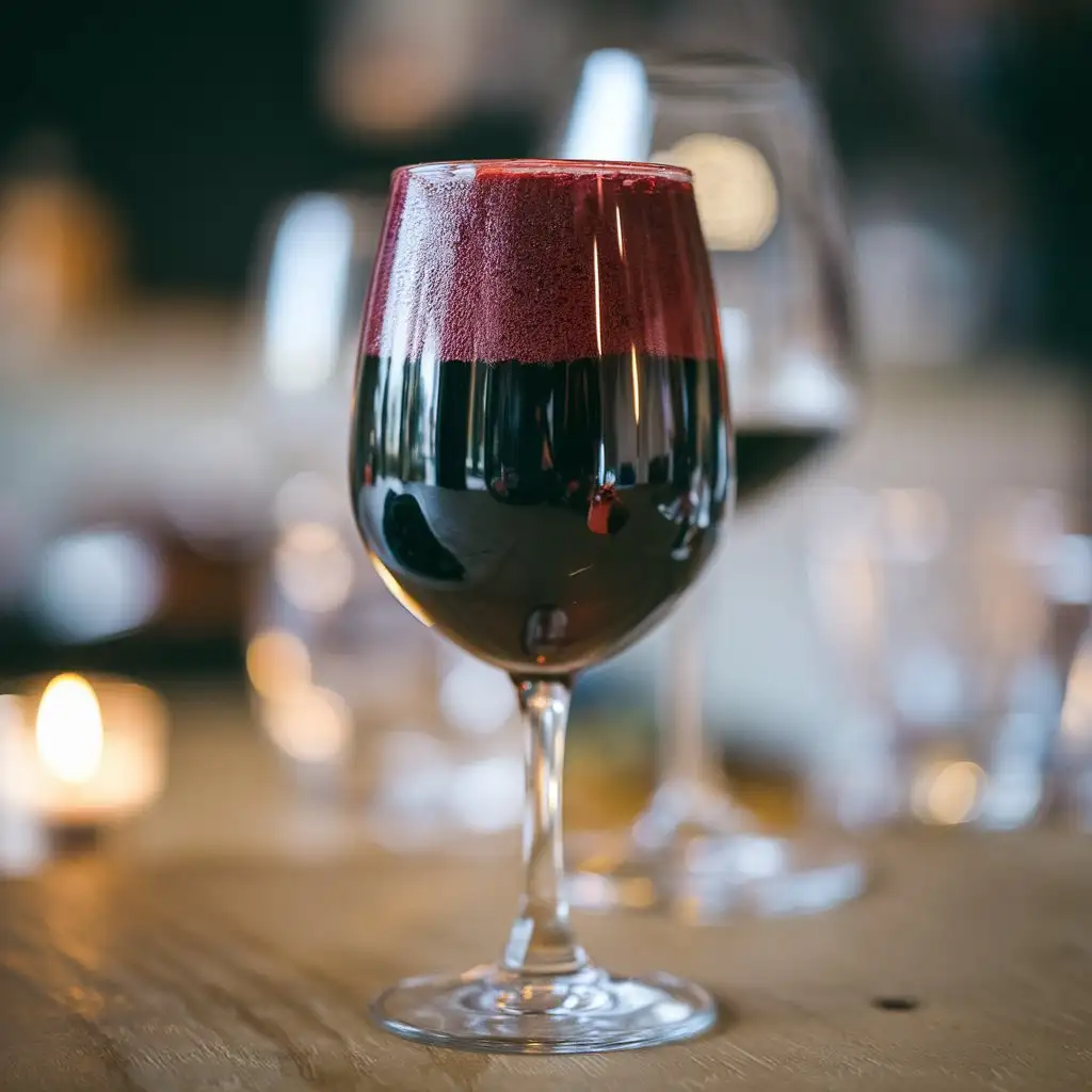 Brimming Glass of Red Wine Overflowing with Rich Color