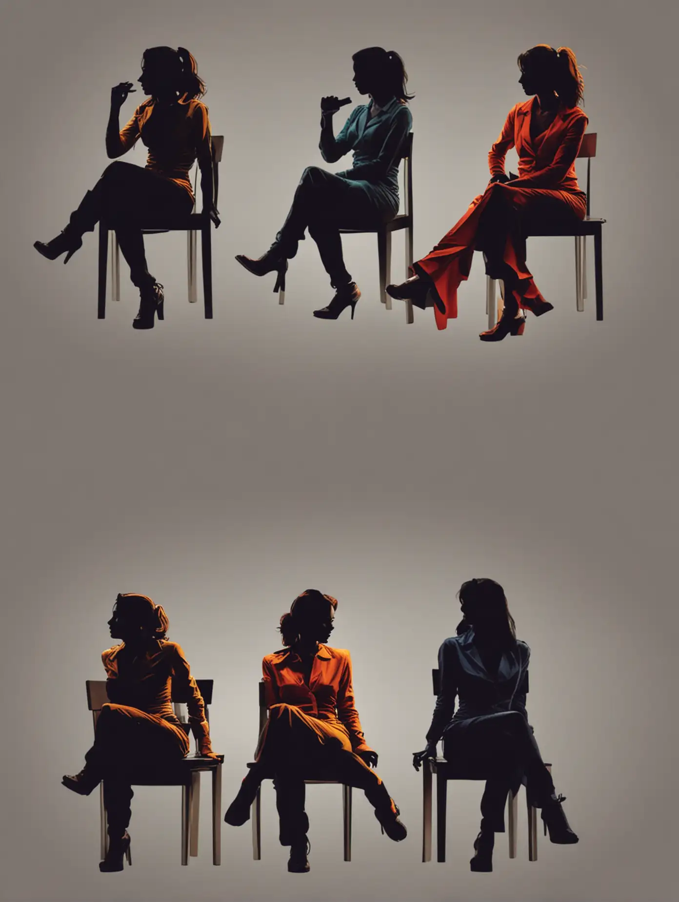 Silhouette Women Sitting in Various Colors Vector Illustration