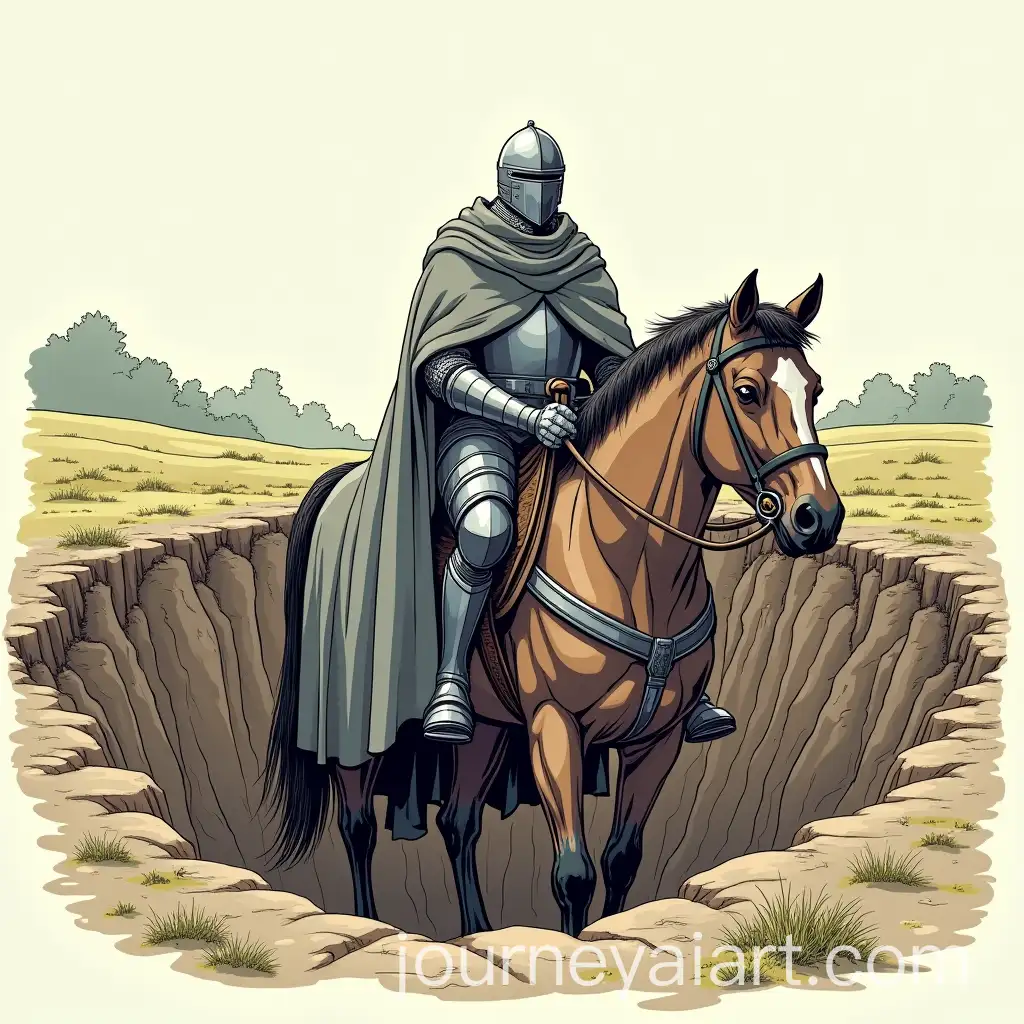 Knight-in-Armor-Sitting-on-Horse-in-Daytime-with-Gray-Cloak