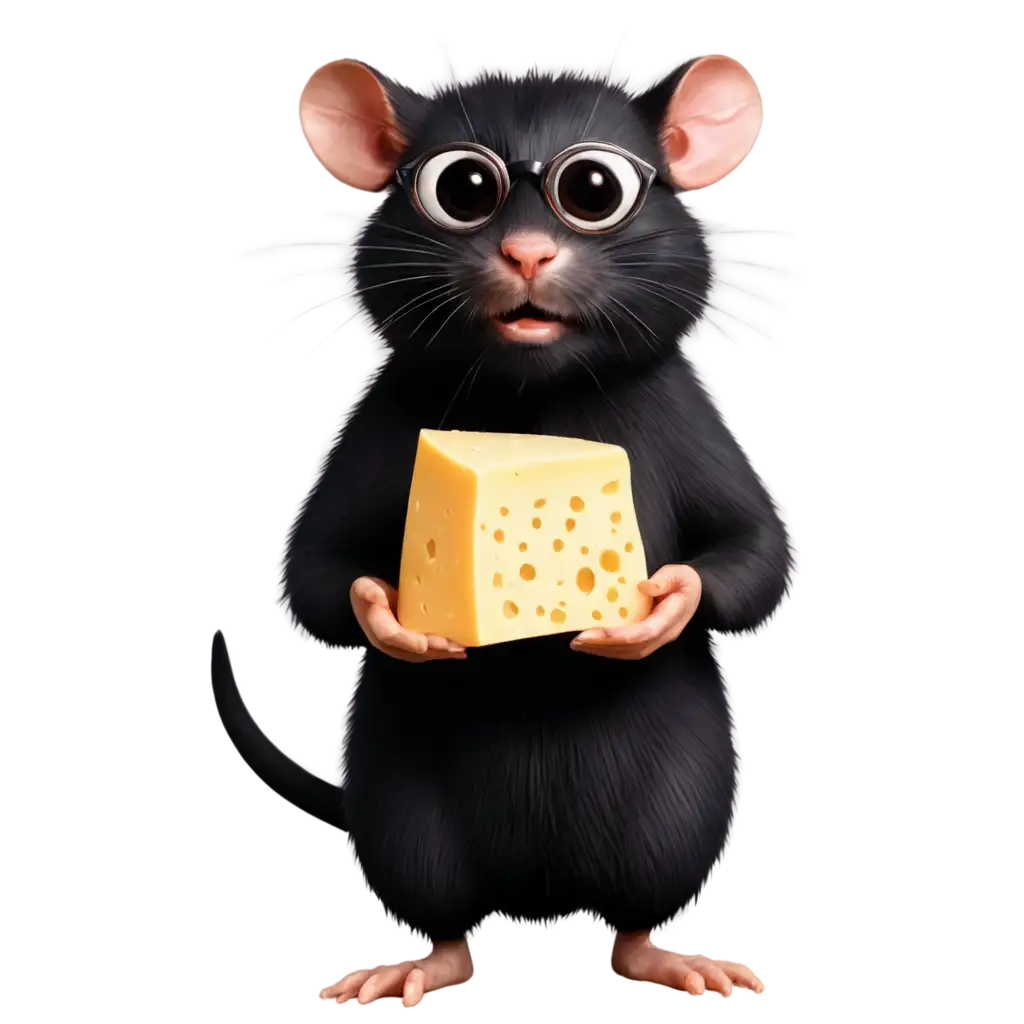 PNG-Image-Black-Rat-with-Glasses-and-Beard-in-Love-with-Cheese