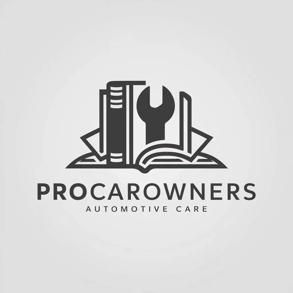 LOGO-Design-for-ProCarOwners-Book-and-Wrench-Symbol-in-Automotive-Industry