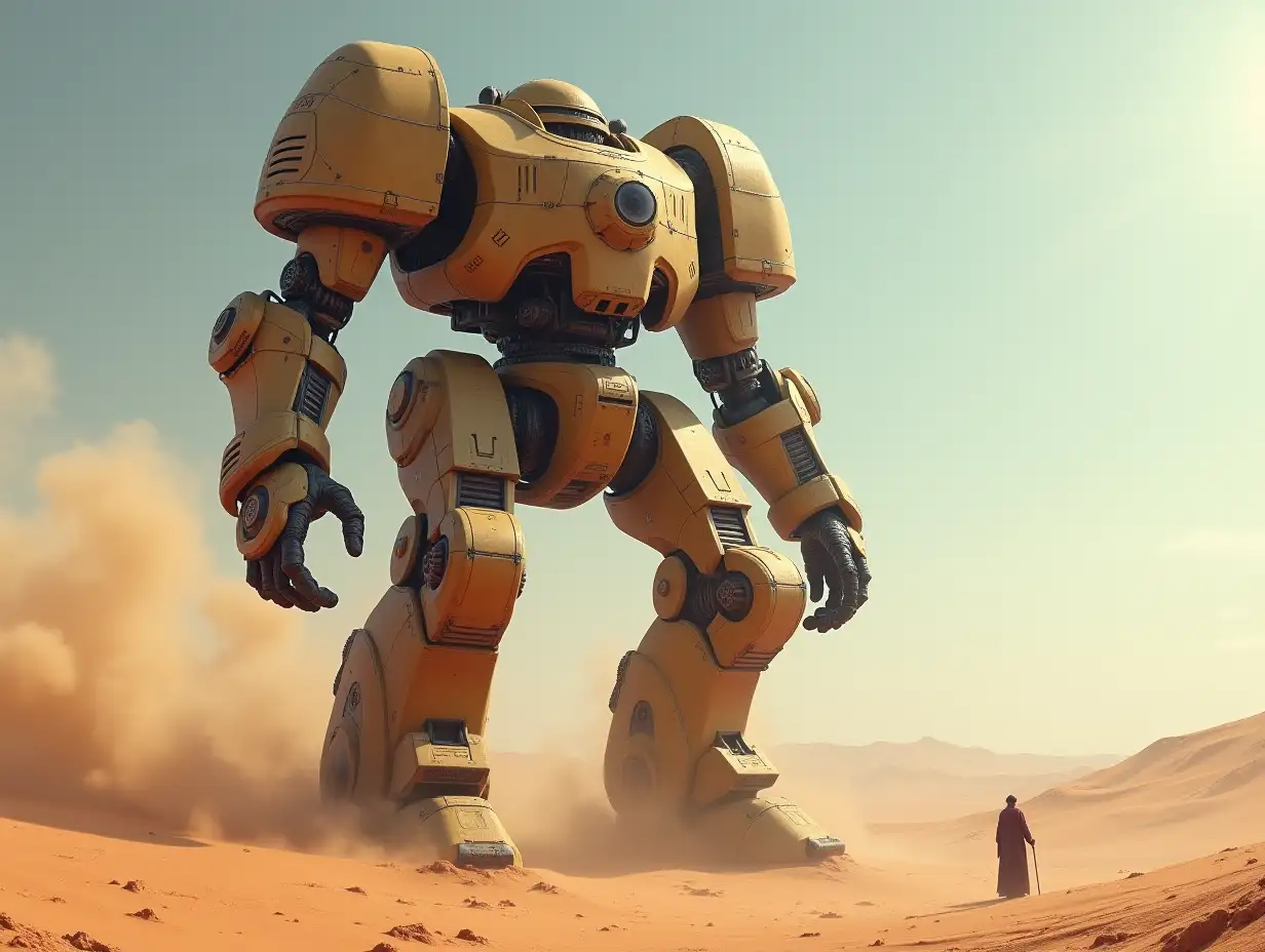 Create for me a 20 meter Titan Robot with armor in the desert