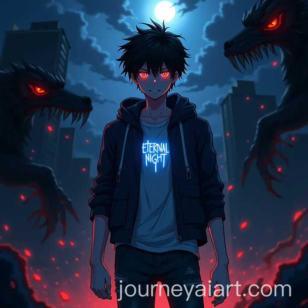 AnimeStyle-Light-Novel-CoverAI-Art-Prompt-Expansion-Featuring-Teenage-Boy-with-Red-Eyes-in-Dark-City