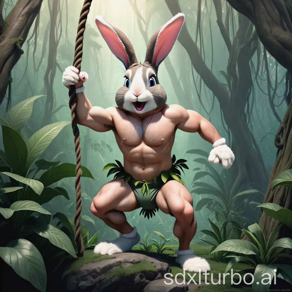 Bunny-Dressed-as-Tarzan-Swinging-Through-the-Jungle