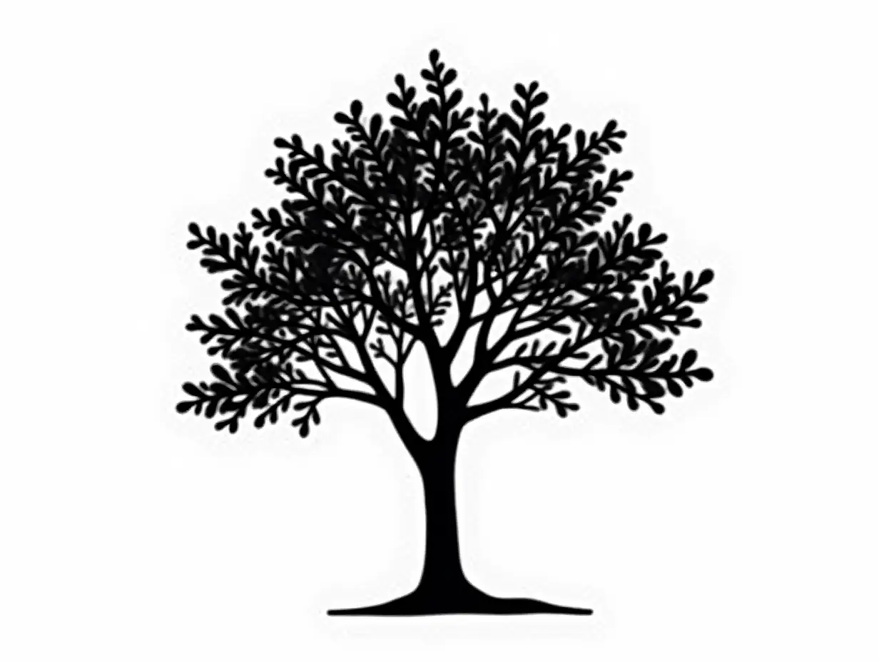 autumn tree black outline silhouette isolated on white background