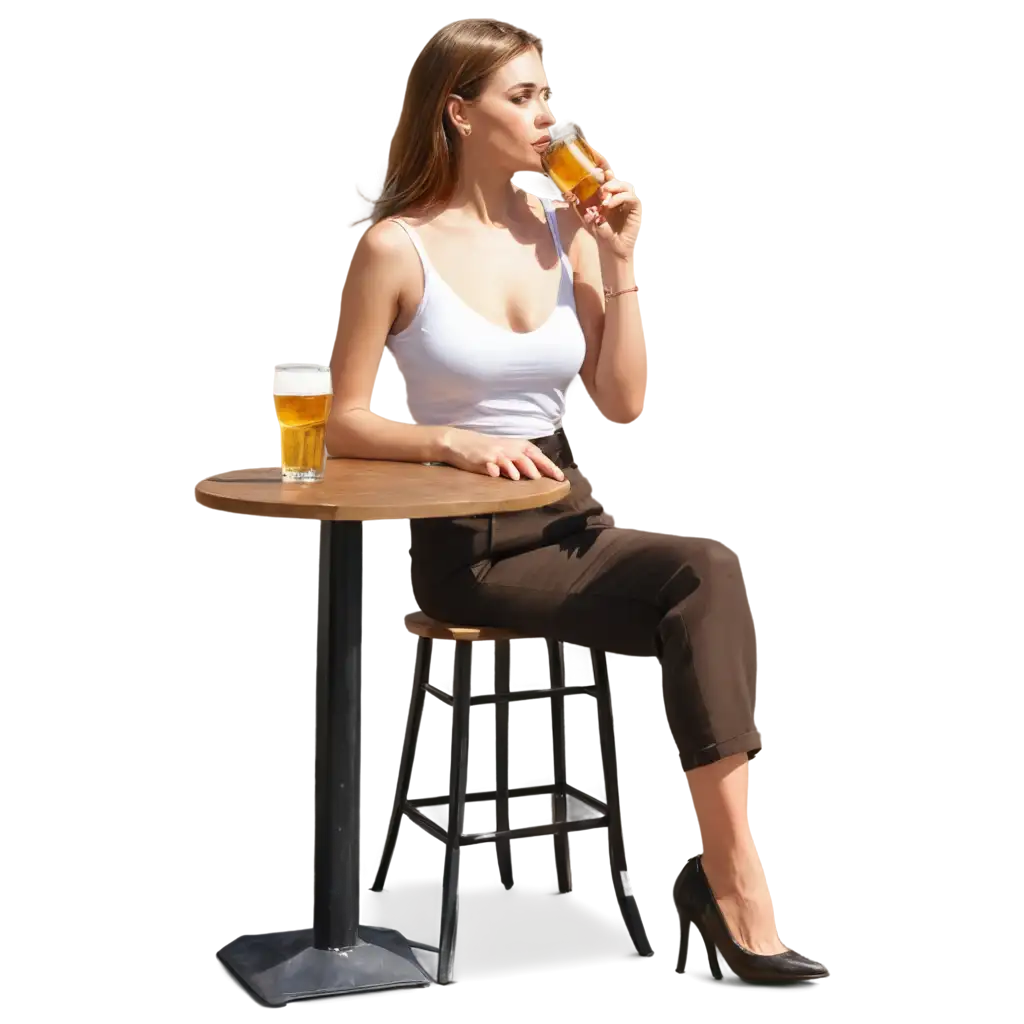 Create-a-PNG-Image-of-a-Lady-Drinking-Beer-at-a-Bar-Table