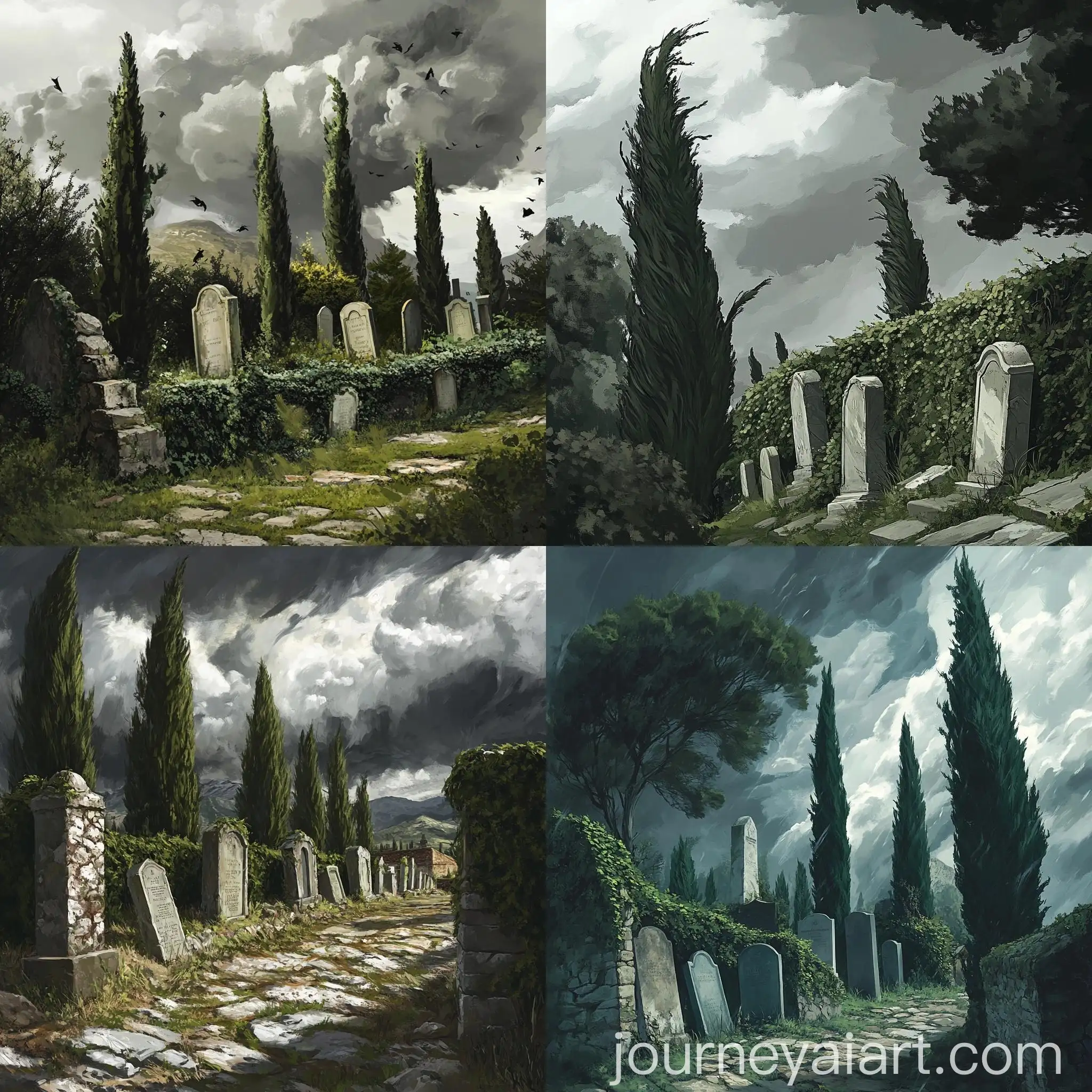 Picturesque-Italian-Cemetery-with-Cypresses-and-IvyCovered-Walls