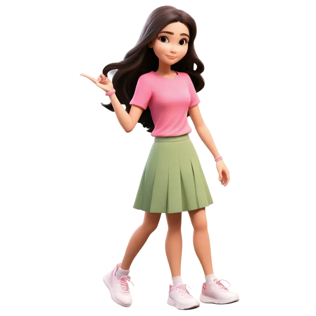 Cartoon-Girl-PNG-Image-with-Pink-Blouse-Skirt-and-Sneakers-HighQuality-and-Versatile-Design