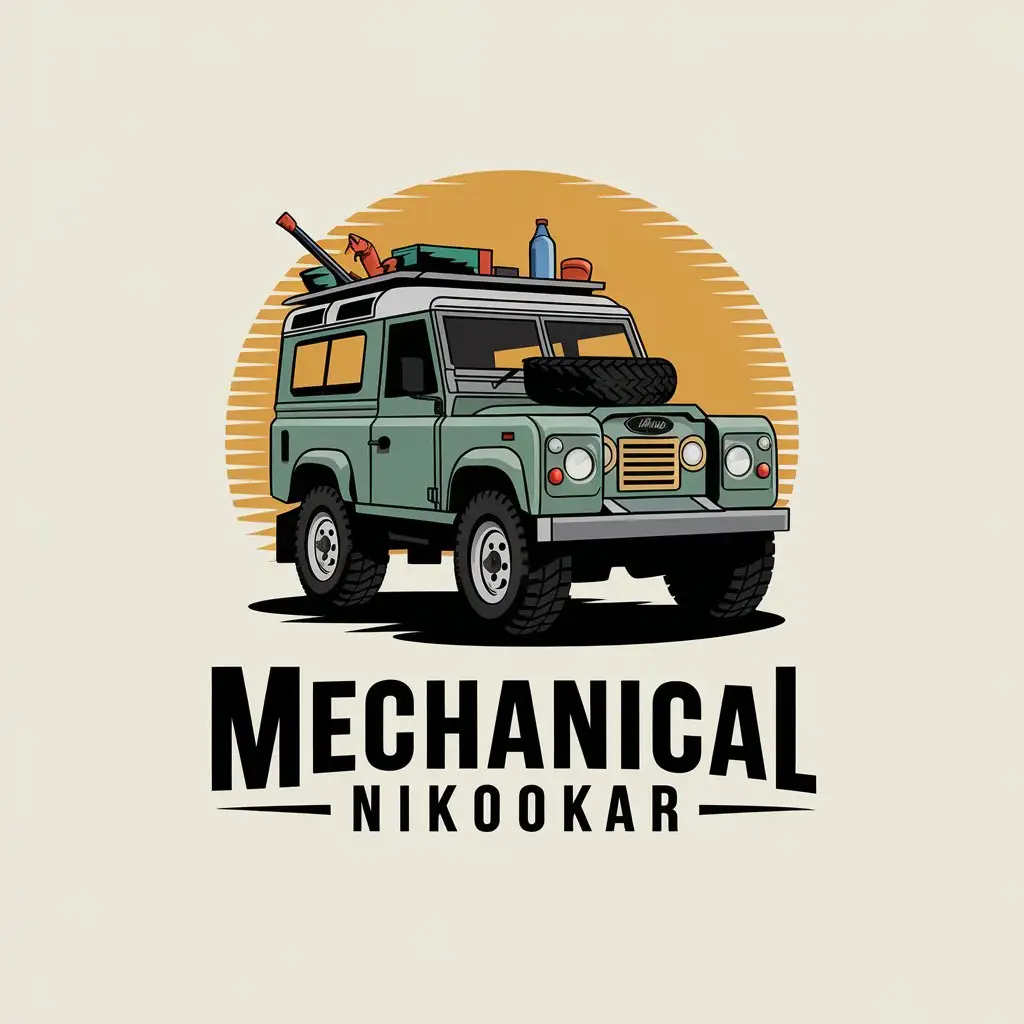 LOGO Design for Mechanical Nikookar Land Rover with Tools on Clear Background