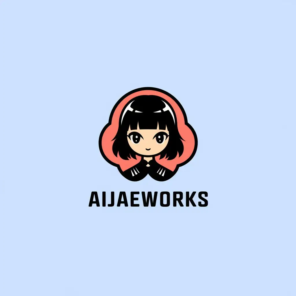 LOGO Design for AijaeWorks Vintage Chibi Black Girl Anime Style with Blue Background