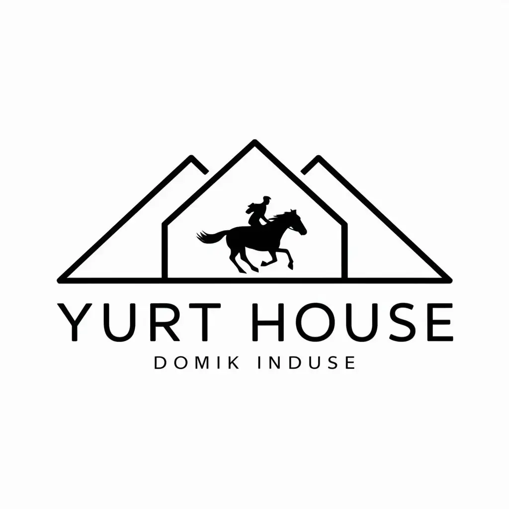 a logo design,with the text "YURT HOUSE", main symbol:Yurt, Mountains, rider,complex,be used in domik industry,clear background