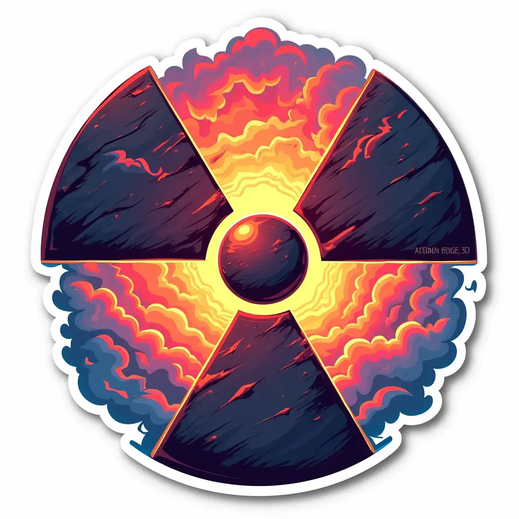 atomic nuclear reactor, vibrant and dynamic die cut sticker design top-view, high resolution, vector art,  white background, paint in anime style