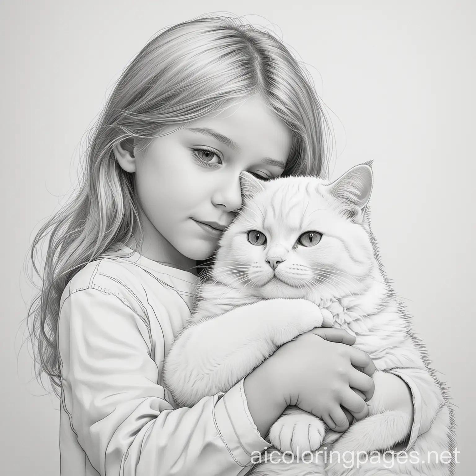 Young-Child-Cuddling-a-Fluffy-Cat-Coloring-Page