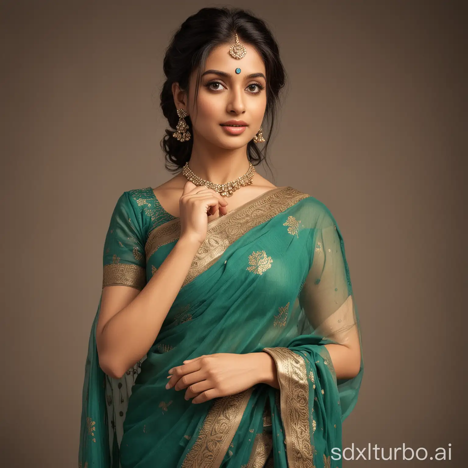 Elegant-Indian-Bollywood-Actress-Dressed-in-Traditional-Saree