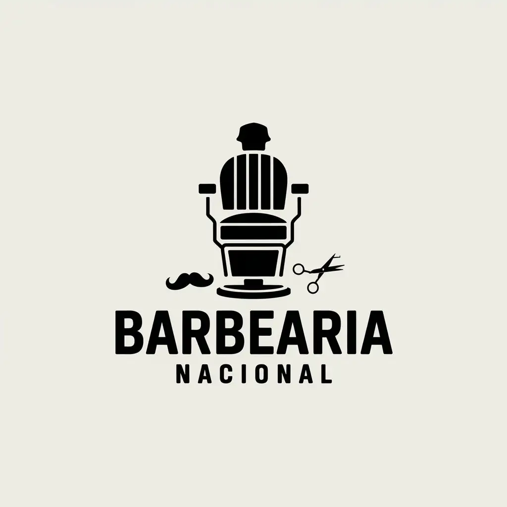 LOGO Design for Barbearia Nacional Minimalistic Barber Chair Mustache Barbershop Theme