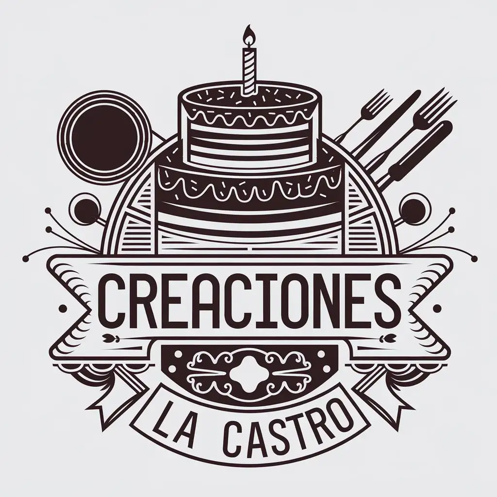 a vector logo design,with the text "creaciones la castro", main symbol:sale of cakes,complex,clear background