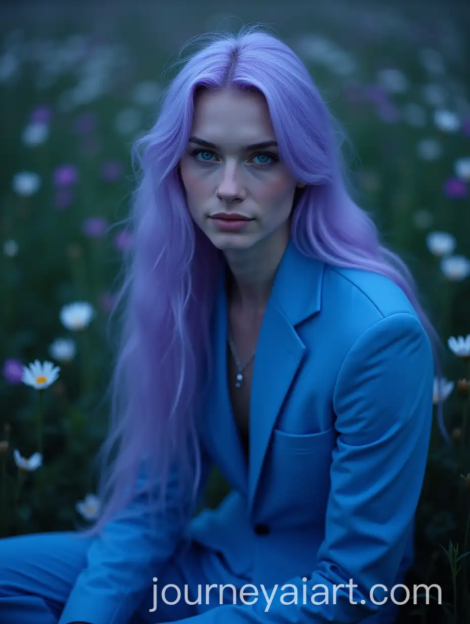 Elegant-Androgynous-Man-with-Long-Purple-Hair-in-a-Dreamy-Flower-Field-at-Night