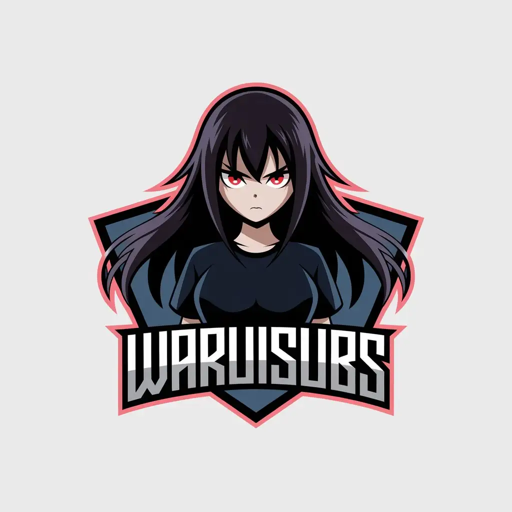 a vector logo design,with the text "WaruiSubs", main symbol:a vector logo design,with the text 'WaruiSubs', main symbol: Bad Anime Girl, Moderate, be used in Others industry, clear background, Moderate, clear background,Minimalistic,clear background