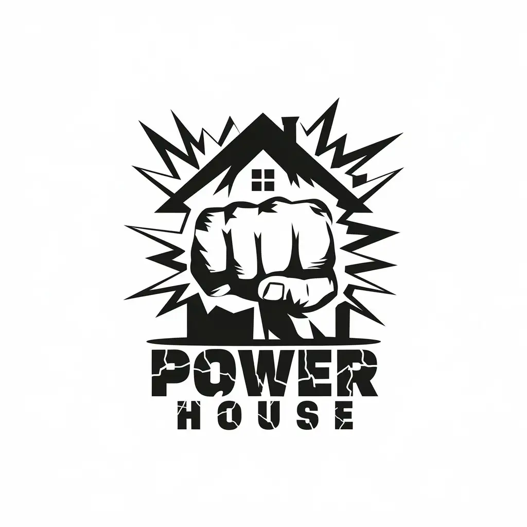 LOGO Design for Power House Fist Crushing House with Cracked Text on Clear Background