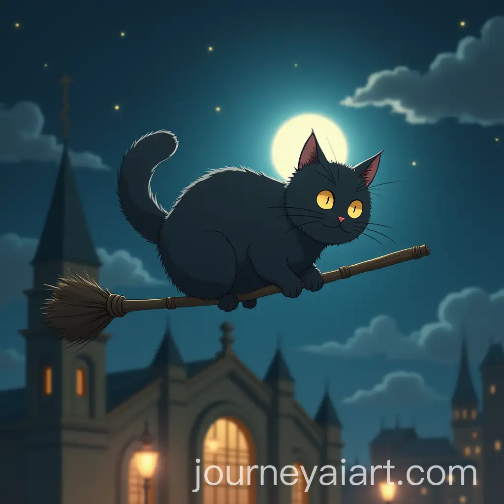 British-Shorthair-Cat-Riding-a-Broomstick-Over-Flinders-Street-Station