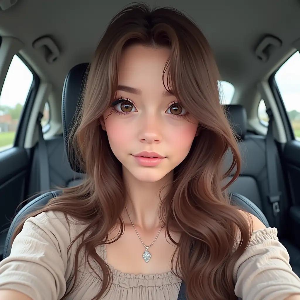 Young-Woman-Taking-a-Selfie-in-Her-Car