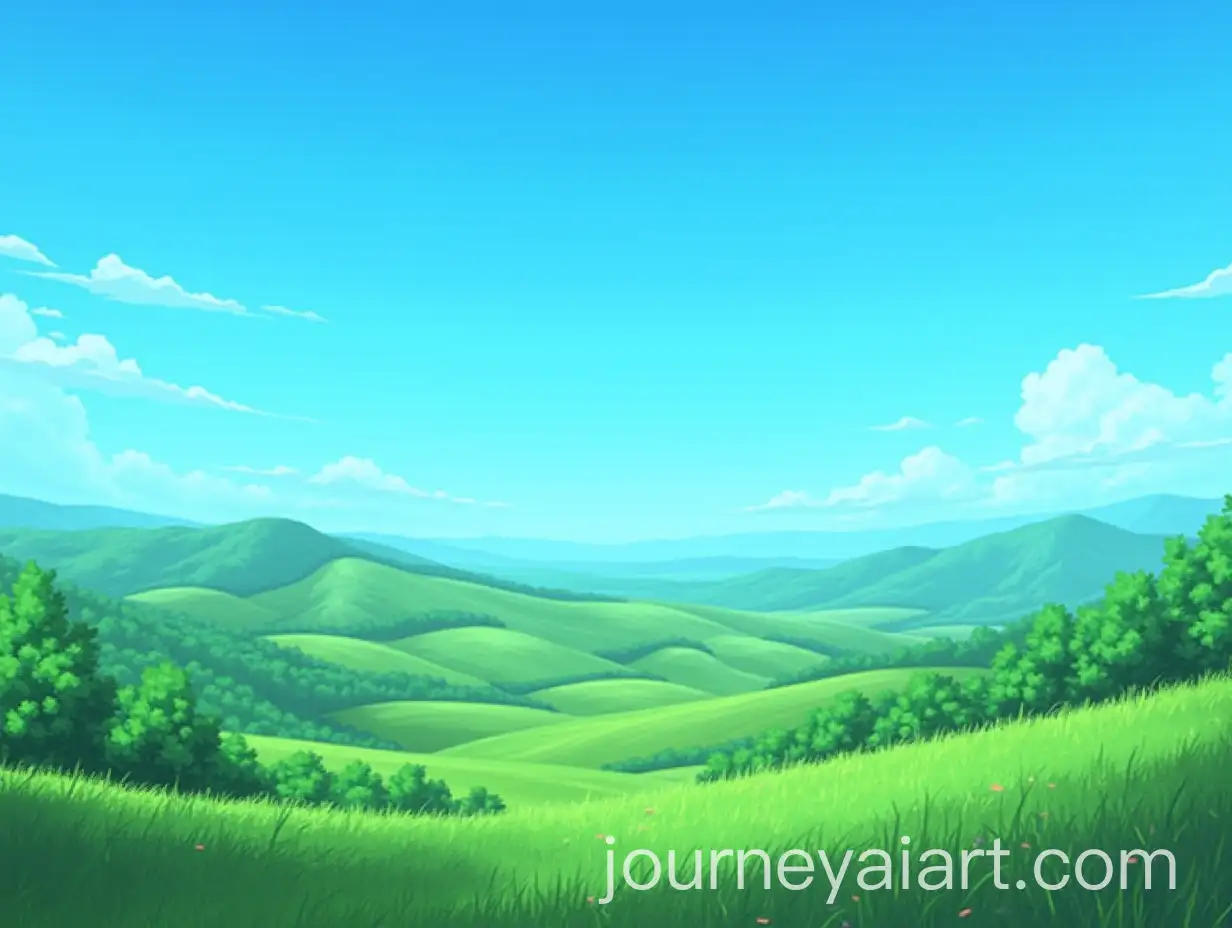 Tranquil-Anime-Landscape-with-Rolling-Hills-and-Clear-Blue-Sky