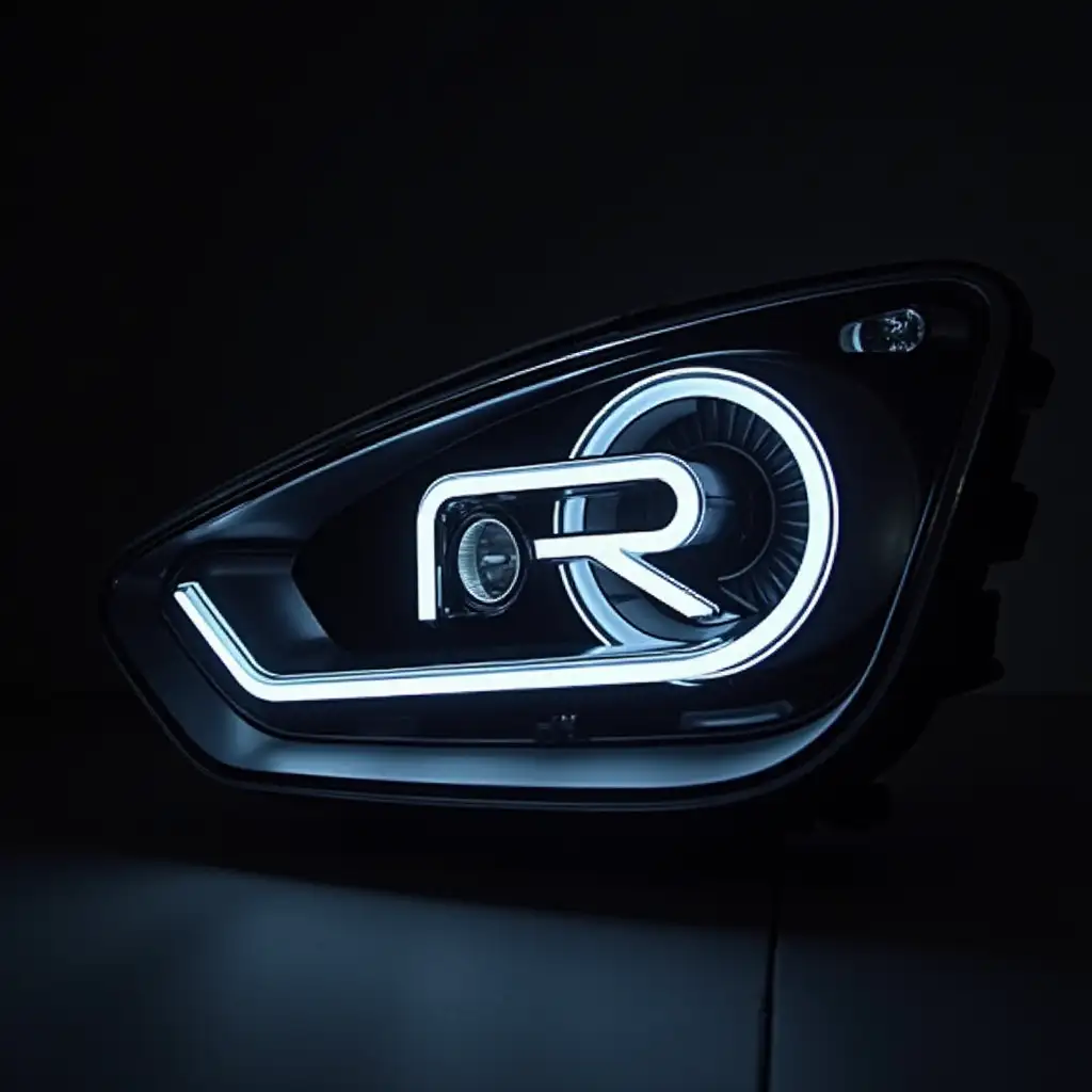 logo , abstract car headlight , circle , R led custom headlight , lighting laboratory