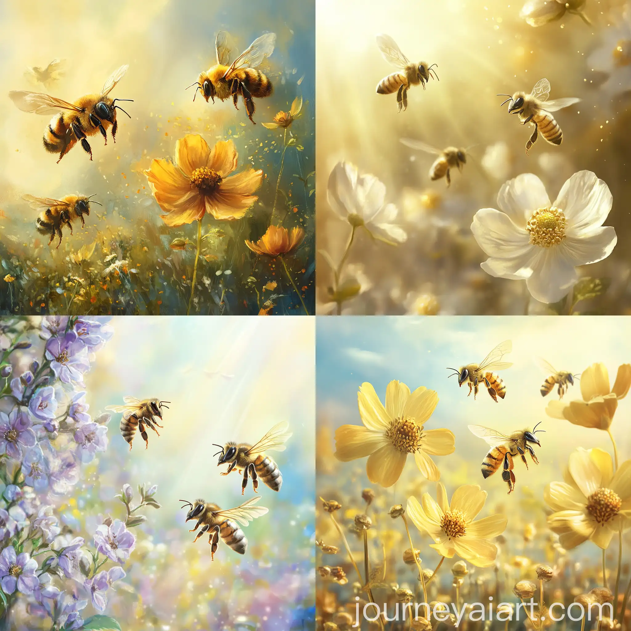 Bees-Flying-in-a-Pleasant-Flowerfilled-Landscape