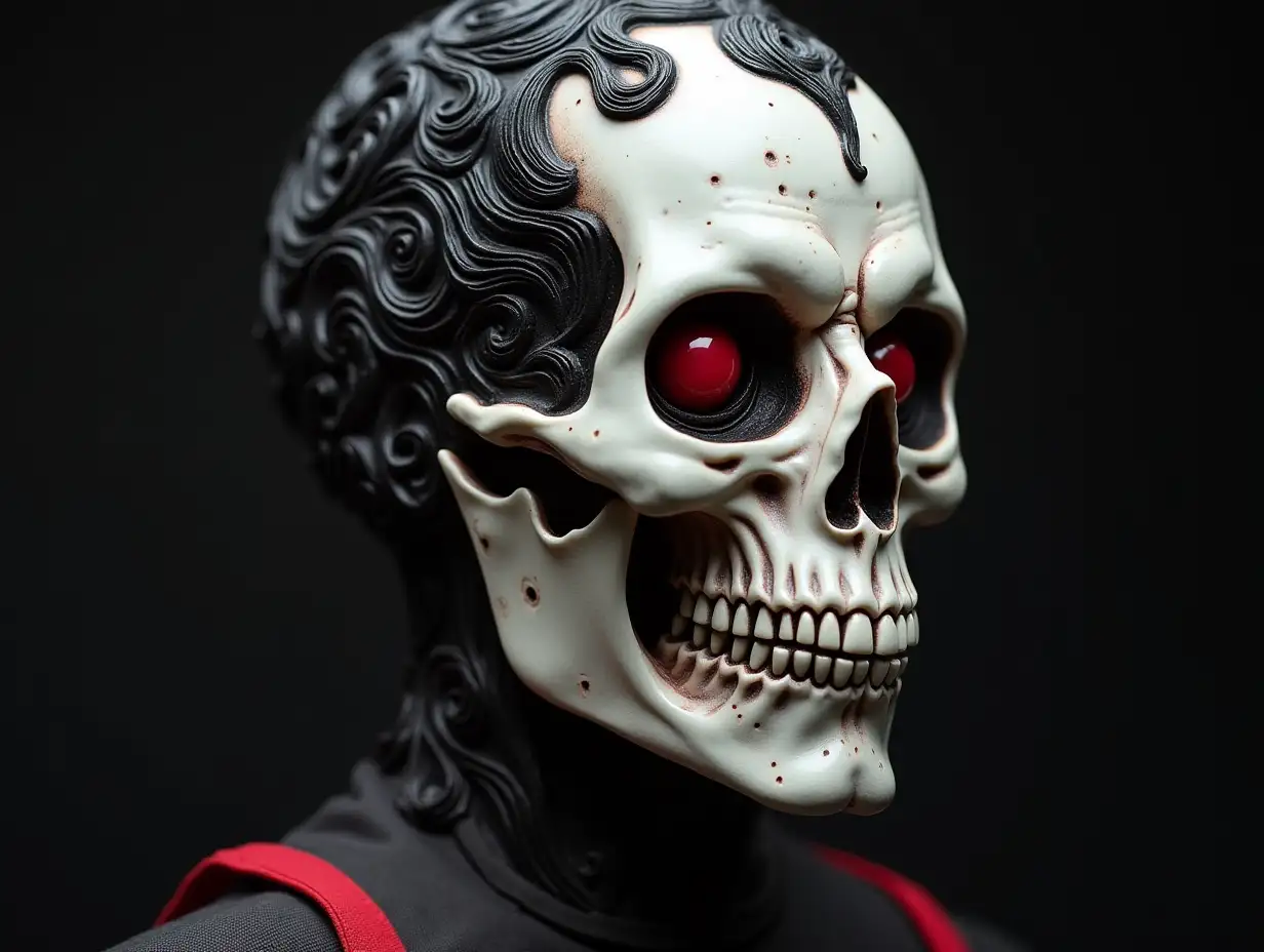 Cyber Totenkopf with Ruby eyes, Porcelain with black ornaments 100 mm Capture