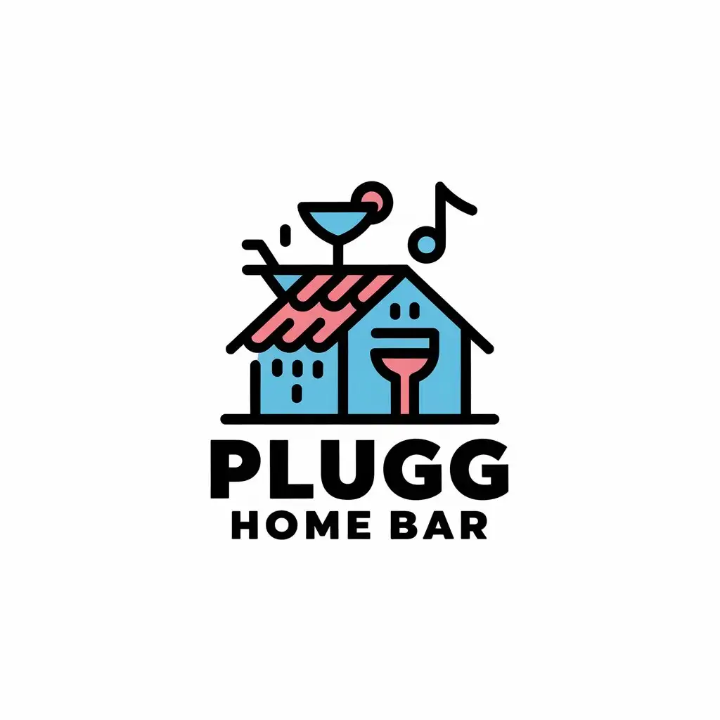 LOGO-Design-For-Plugg-Home-Bar-House-Cocktail-Music-Theme-in-Pink-Blue