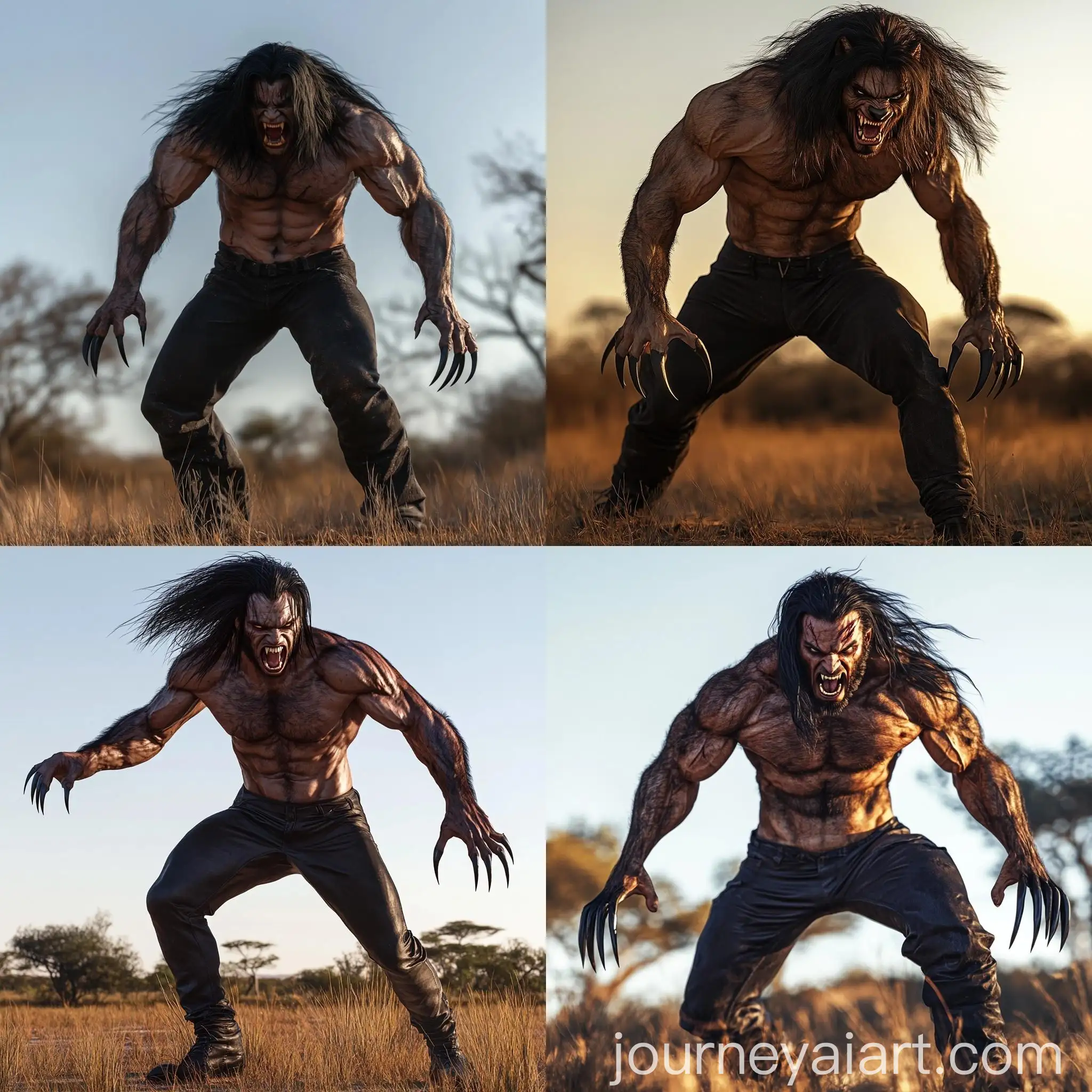 Muscular-Shirtless-Man-with-Claws-in-African-Bushveld-at-Dusk